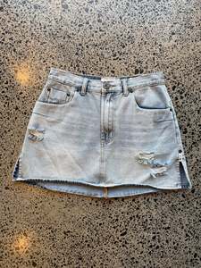 Mini Skirts: Light Wash Blue Denim Mini Skirt - S