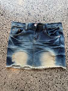 Mini Skirts: Dark Blue Denim Mini Skirt with Sun Fade - S