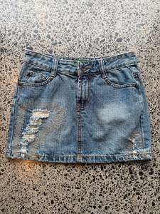 Thursday Drops: Blue Denim Mini Skirt with Faded Rips - S