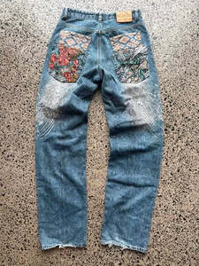 Hottest Items Right Now: GRAIL Japanese Karakuri Tamashii Demon Warrior Embroidered Denim Jeans - 30W