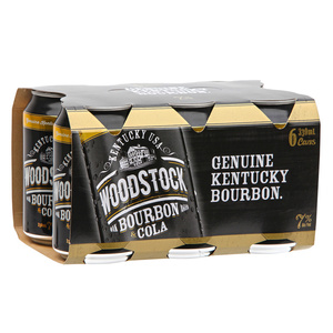 Products: Woodstock & Cola - 6 pack 330ml can 7% alc/vol - Rolly Inn Liquor