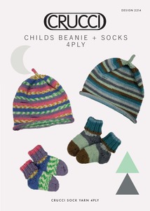 Baby: Crucci Knitting Pattern 2214 Childs Beanie + Socks in 4 Ply