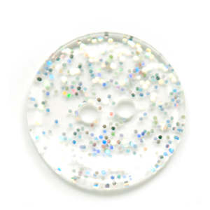 Buttons: Button Box Clear Silver Glitter Design