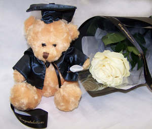 Graduation Flowers Auckland: Simply Proud Graduation Gift - White Rose & Teddy Bear Auckland