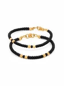 22ct Gold Bangles Baby: 22ct Gold Black Beads Ball Pair Baby Bangle