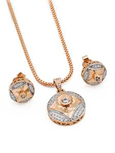 22ct Gold Pendant Earrings Set: 18ct Rose Gold Two Tone CZ Pendant Earring Set