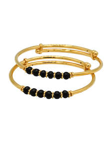 22ct Gold Black Beads Adjustable Pair Baby Bangle