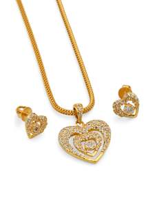 22ct Gold Pendant Earrings Set: 22ct Gold CZ Heart Pendant Set