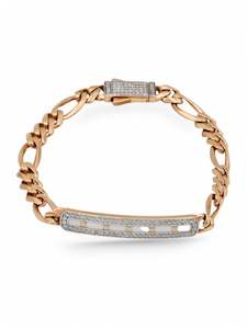 22ct Gold Bracelets Mens: 18ct Rose Gold Meena CZ Curb Mens Bracelet