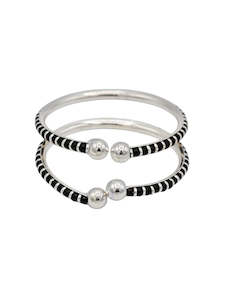 Silver Baby Bangle: Silver Black Beads Pair Baby Bangle