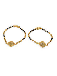 22ct Gold CZ Black Beads Ball Pair Baby Bracelet
