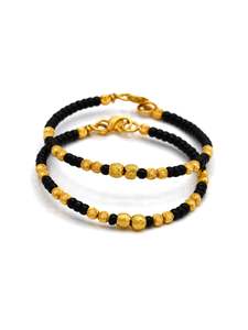 22ct Gold Pair Black Beads Baby Bangle