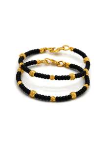 22ct Gold Pair Black Beads Baby Bangle