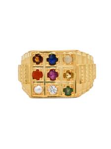 22ct Gold Rings Men: 22ct Gold Navratna Mens Ring