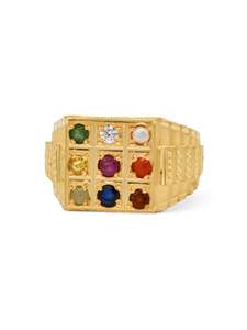 22ct Gold Navaratna Mens Ring