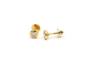 18ct Gold Round Bezel Diamond Stud Earrings