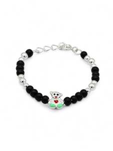 Sterling Silver Black Beads Teddy Bear Baby Bracelet