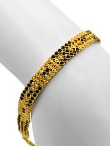 Bracelets: 22ct Gold 3 Row Ball Black Beads Ladies Bracelet