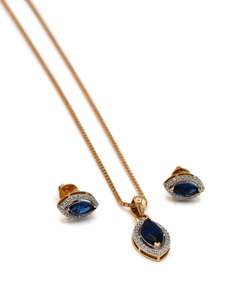 22ct Gold Pendant Earrings Set: 18ct Rose Gold Blue CZ Pendant Set