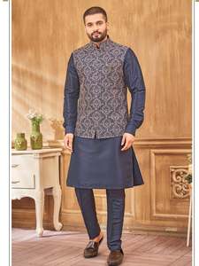 Mens Silk Kurta Set With Jacket