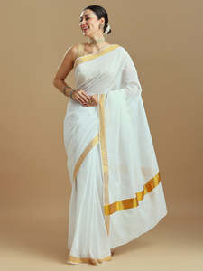 Cotton Saree: Onam Off-White Kasavu Saree