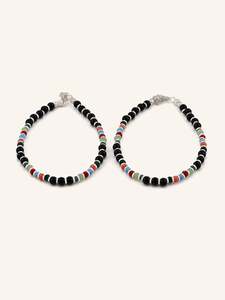 Baby Silver: Silver Black/Multi Beads Pair Baby Bracelet
