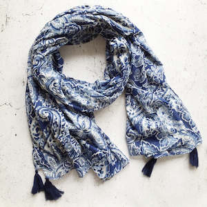 Accessories: Paisley Scarf - Blue
