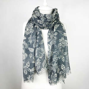 Merino Floral Scarf - Grey