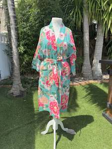 Sleepwear: Fleur Kimono Robe Lagoon