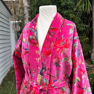 Sleepwear: Paradise Hot Pink Velvet Kimono Robe