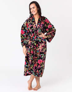 Paradise Black Velvet Kimono Robe