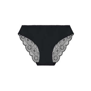 Bikini Brief: Peony Lace Bum Bikini Brief - Black Heavenly Pink