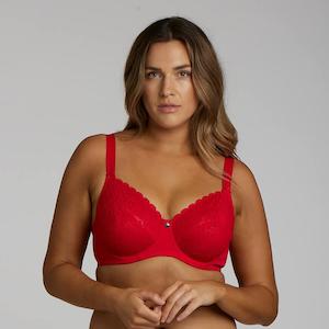 Full Cup Bras: Lily Lace Full Cup Bra - Ruby Red