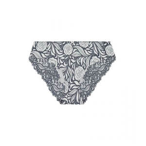 Multi Colour Briefs: Signature Print Lace Bum Bikini Brief - Grey Pewter Rose