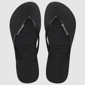 Accessories: HAVAIANA Slim Logo Metallic Jandal 'Black/Silver'
