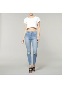Womens Lee: Lee W's Lola High Rise Distress Local Blue Ankle Stretch