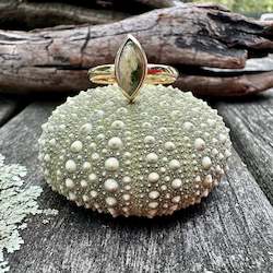 New Zealand Pounamu Greenstone: 9ct gold Marsden flower greenstone ring