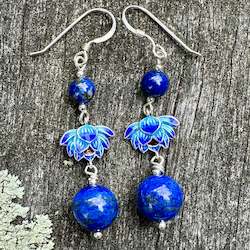 Earrings: Lapis lazuli with cloisonné earrings