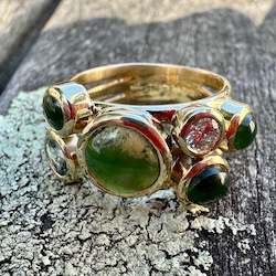 9ct Gold, pounamu, diamond and sapphire sky full of stars ring