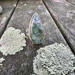 Rings: Asymmetrical moss agate ring