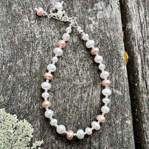 925 Silver: White & pink freshwater pearl bracelet