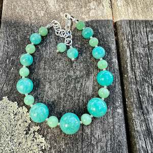 925 Silver: Amazonite & chrysoprase bracelet