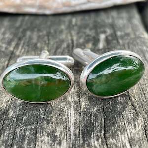 Oval New Zealand greenstone cuff links