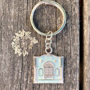 Mens Jewellery: New Regent Street Keyring, Sterling Silver and Glass Enamel, Pastel Sea Green
