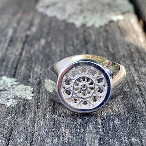Mens Jewellery: Sterling Silver Rose Window Signet Ring