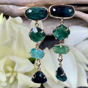 Wild At Heart: 9ct Gold Green Tourmaline & Diamond Earrings, Wild at Heart