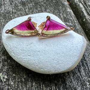 Stud Earrings: Brazilian watermelon tourmaline studs