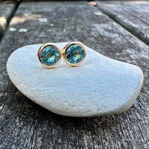 Stud Earrings: Swiss blue topaz studs