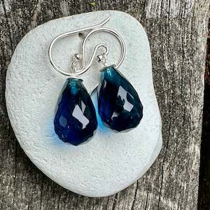 Under 300: Large faceted London Blue topaz earrings
