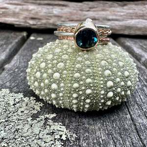 Spinner And Unity Rings: Hexagonal London Blue topaz fine unity ring